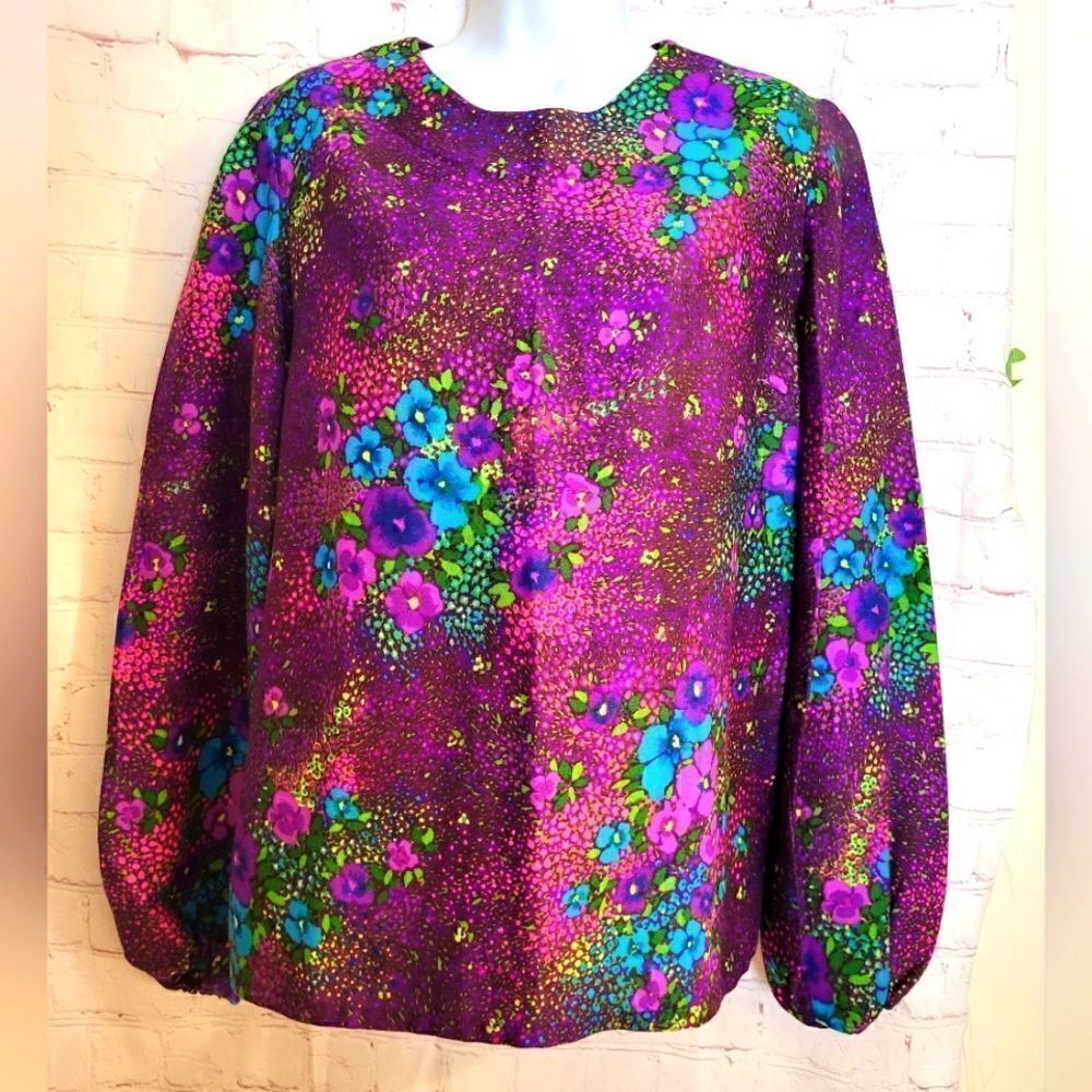Vintage Pristine 1960's "Mod" Floral Print Cotton Blend Tunic Top sz. Medium